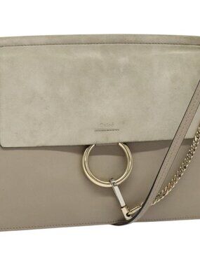 Authentic Chloe Fay Shoulder Bag Suede Leather Gold Gray
